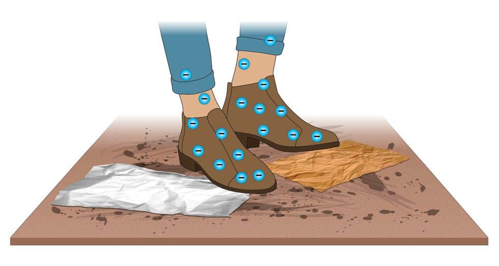 Illustration showing feet standing on a dirty floor with debris