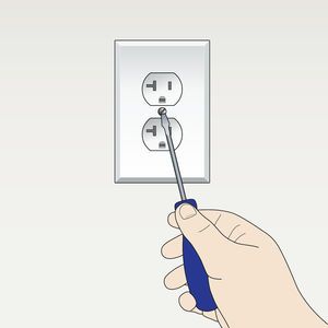 Illustration of a hand unscrewing an electrical outlet cover