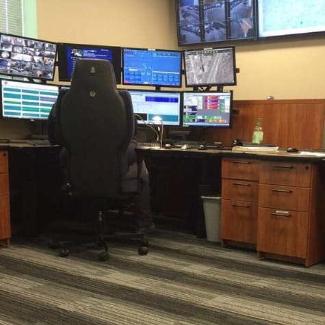 Installation of ShadowFX static-dissipative carpet tile in a dispatch room