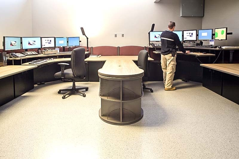 Completed Eclipse electrically conductive rubber flooring installation in a police control room.