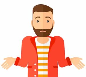Illustration of a man with a confused look, shrugging with palms outstretched