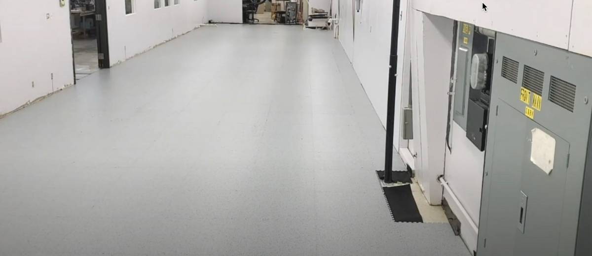Completed ESD interlocking tile installation.