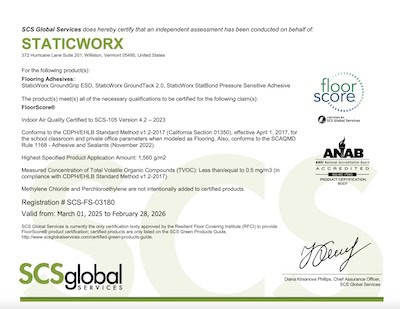 Thumbnail of the FloorScore certificate for StatBond adhesive