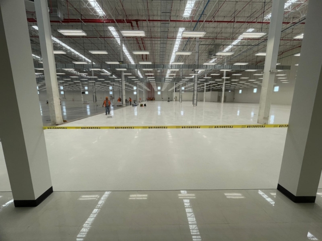 Showing a completed section of an AmeriWorx ESD vinyl tile installation