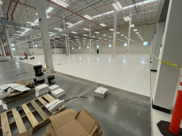 Showing a completed section of an AmeriWorx ESD vinyl tile installation