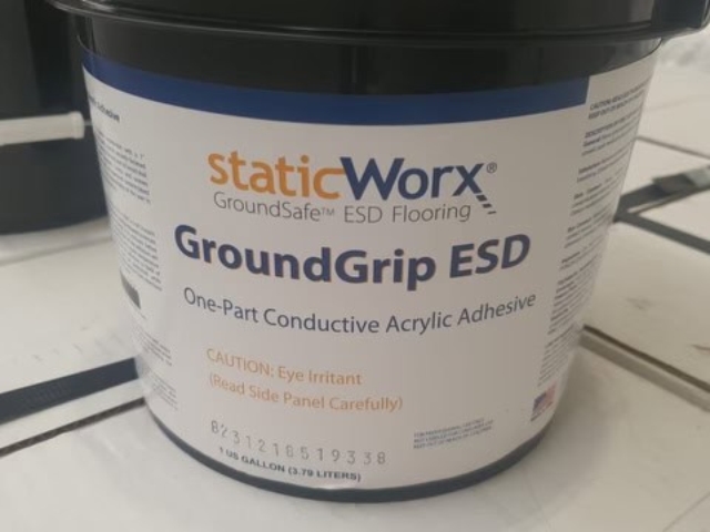 A pail of GroundGrip ESD one-part conductive acrylic adhesive