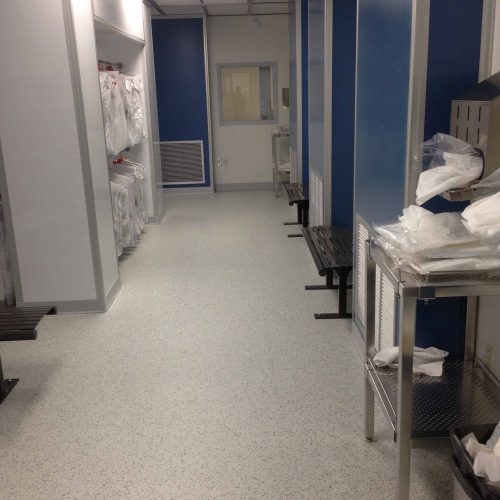 Completed installation of GroundLock ESD interlocking tile in a cleanroom